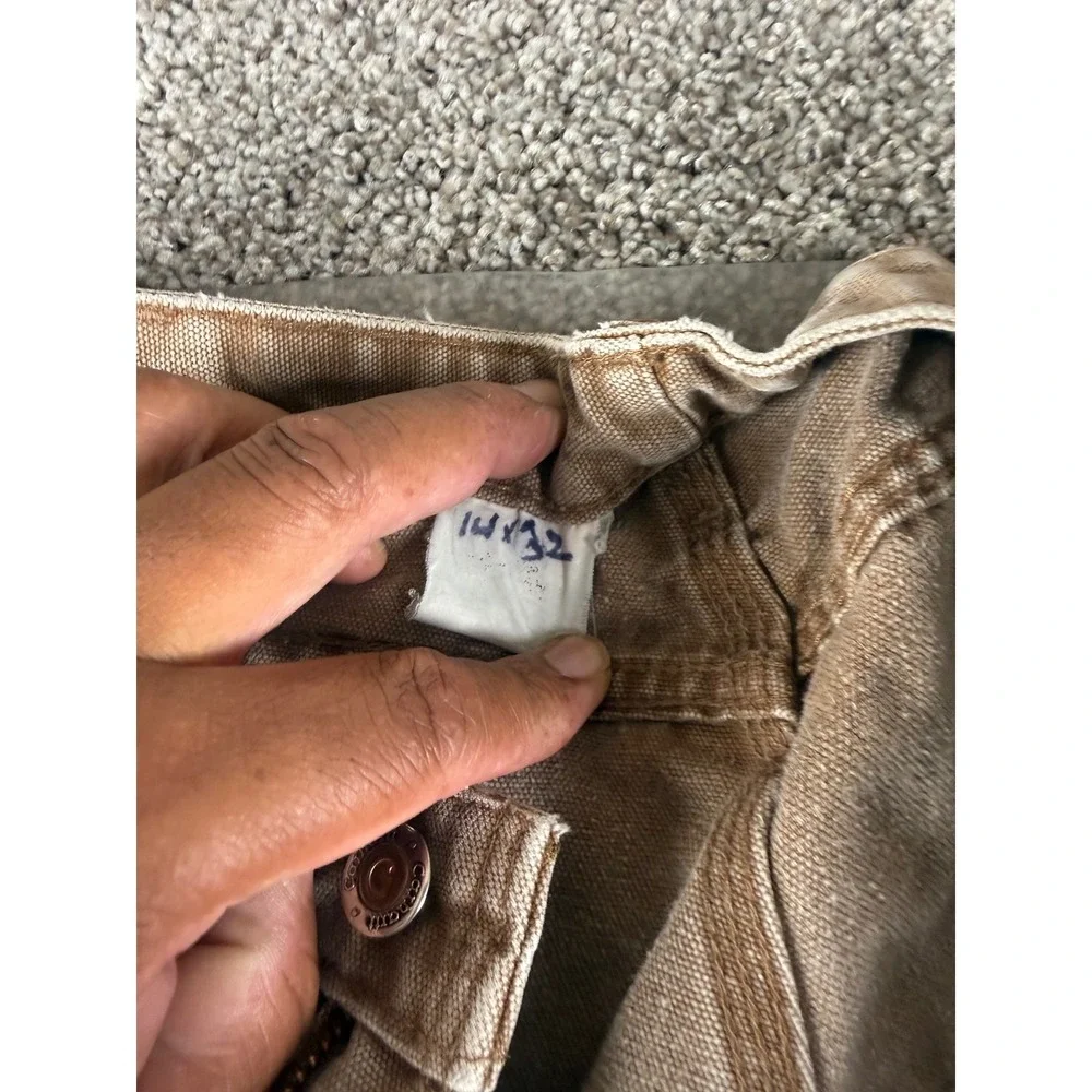 Carhartt Double Knee Work Pants Tan Canvas Distressed Mens 32x29 B01 BRN